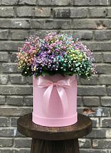Цветочная композиция из Гипсофила и Розы в шляпной коробке #REPLACE_PRED# Подкумке