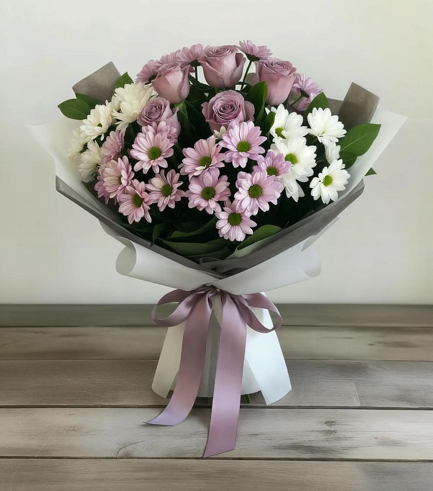 Букет цветов из: Хризантемы и Розы в Подкумке