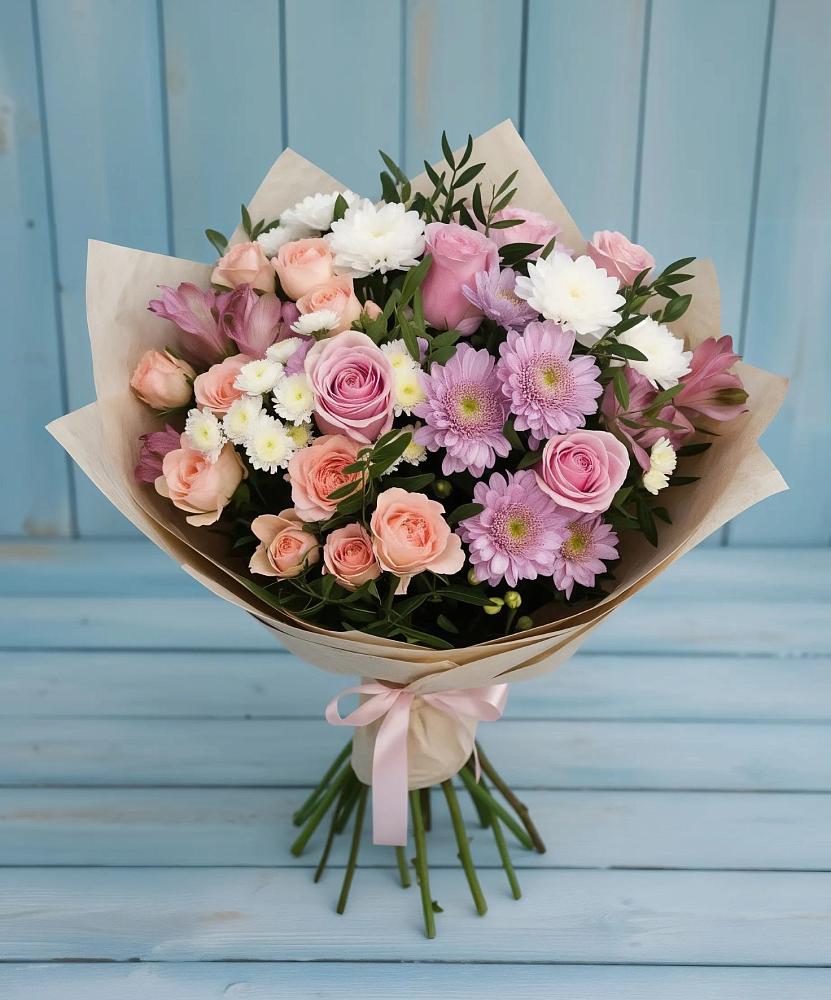 Букет цветов из: Хризантемы, Розы и Альстромерии в Подкумке