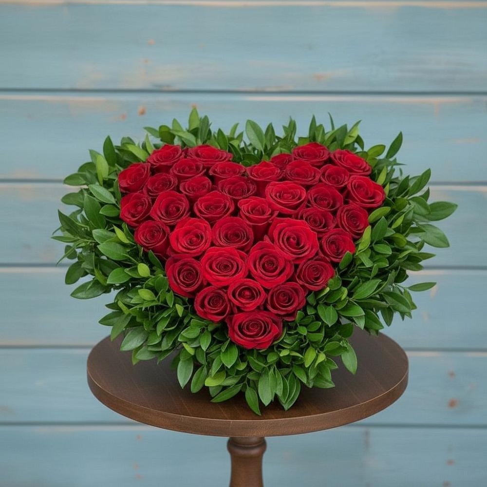 Цветочная композиция из Розы в виде сердца в Подкумке