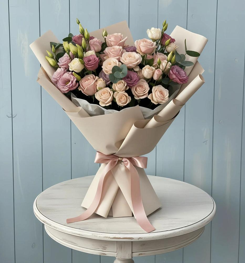 Букет цветов из: Розы и Лизиантусы в Подкумке