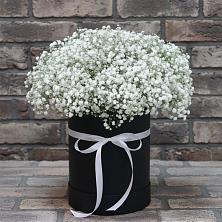 Цветочная композиция из Гипсофила в шляпной коробке в Подкумке
