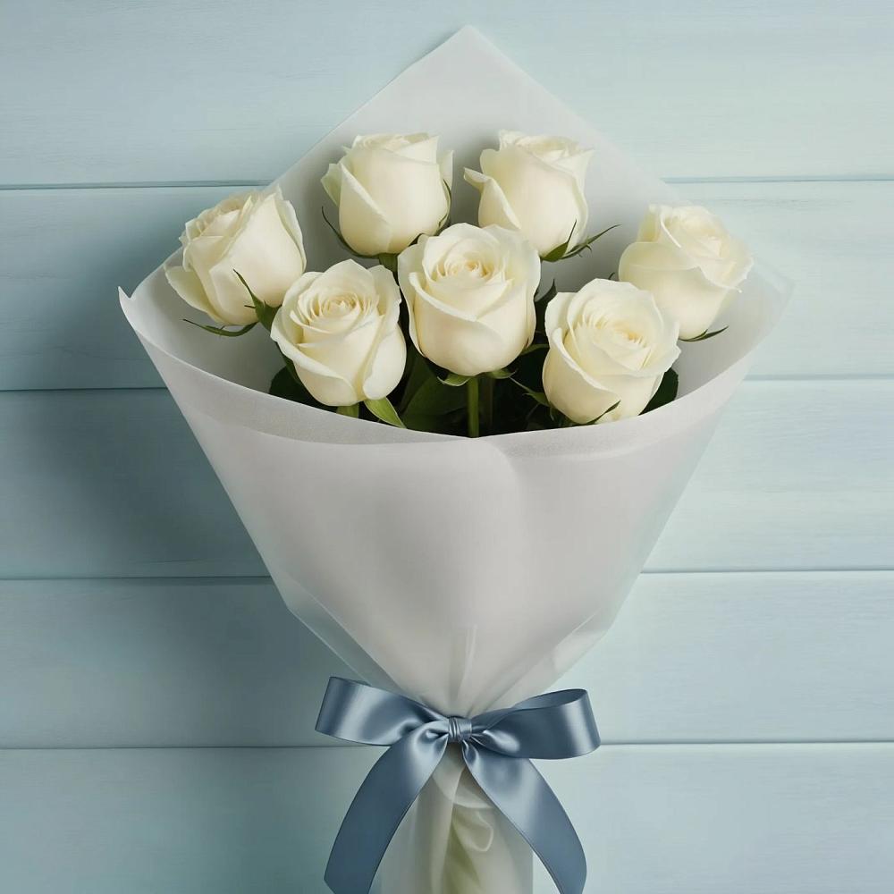 Букет 7 Белых роз Эдлесс Лав в Подкумке
